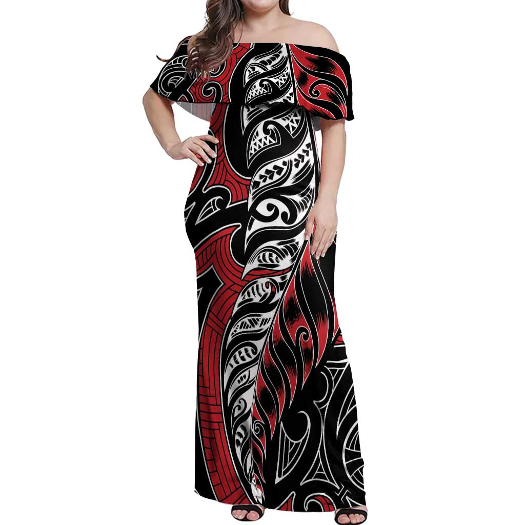 Koru Fern New Zealand Off Shoulder Maxi Dress Maori Tribal Pattern LT9 Women Red - Polynesian Pride
