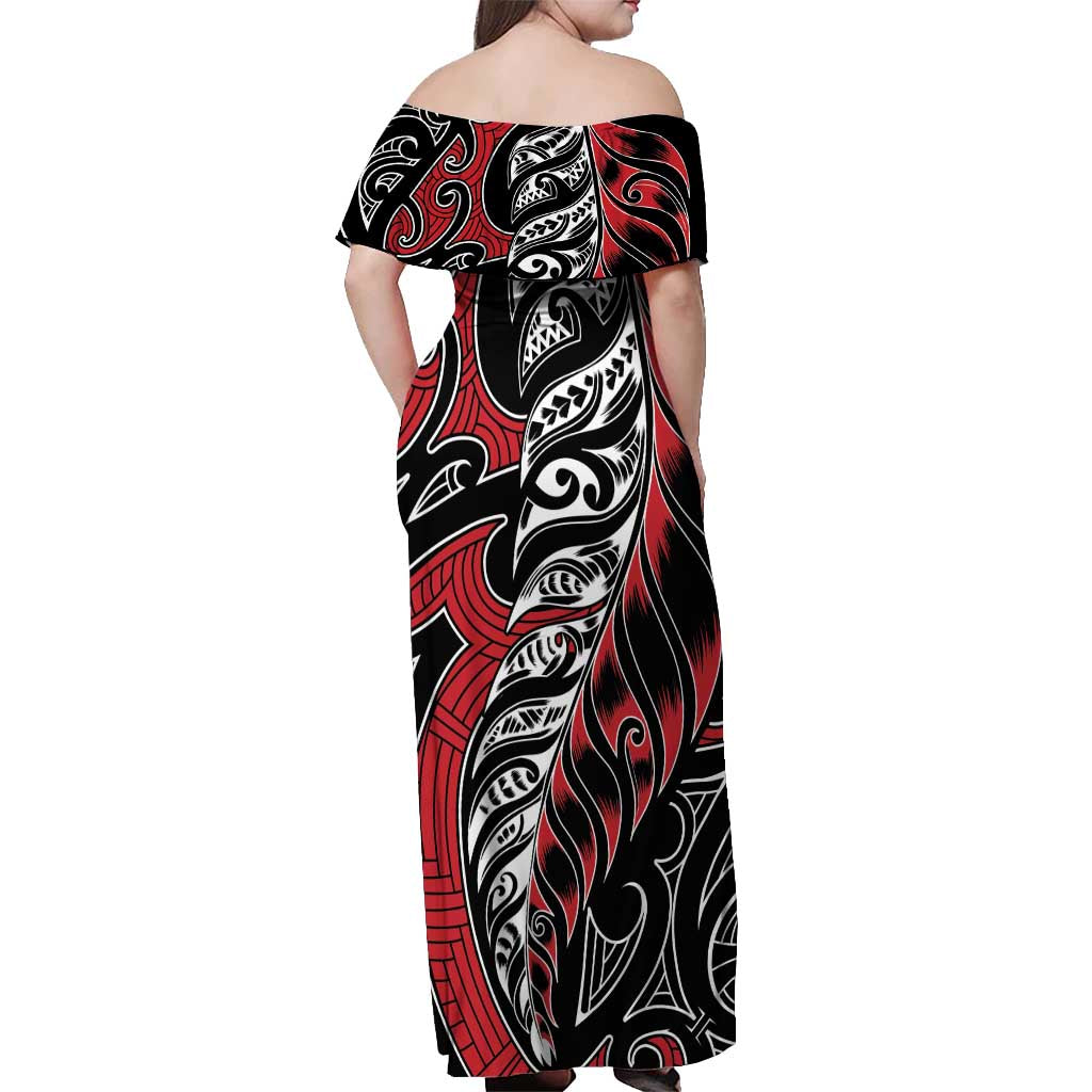 Koru Fern New Zealand Off Shoulder Maxi Dress Maori Tribal Pattern LT9 - Polynesian Pride