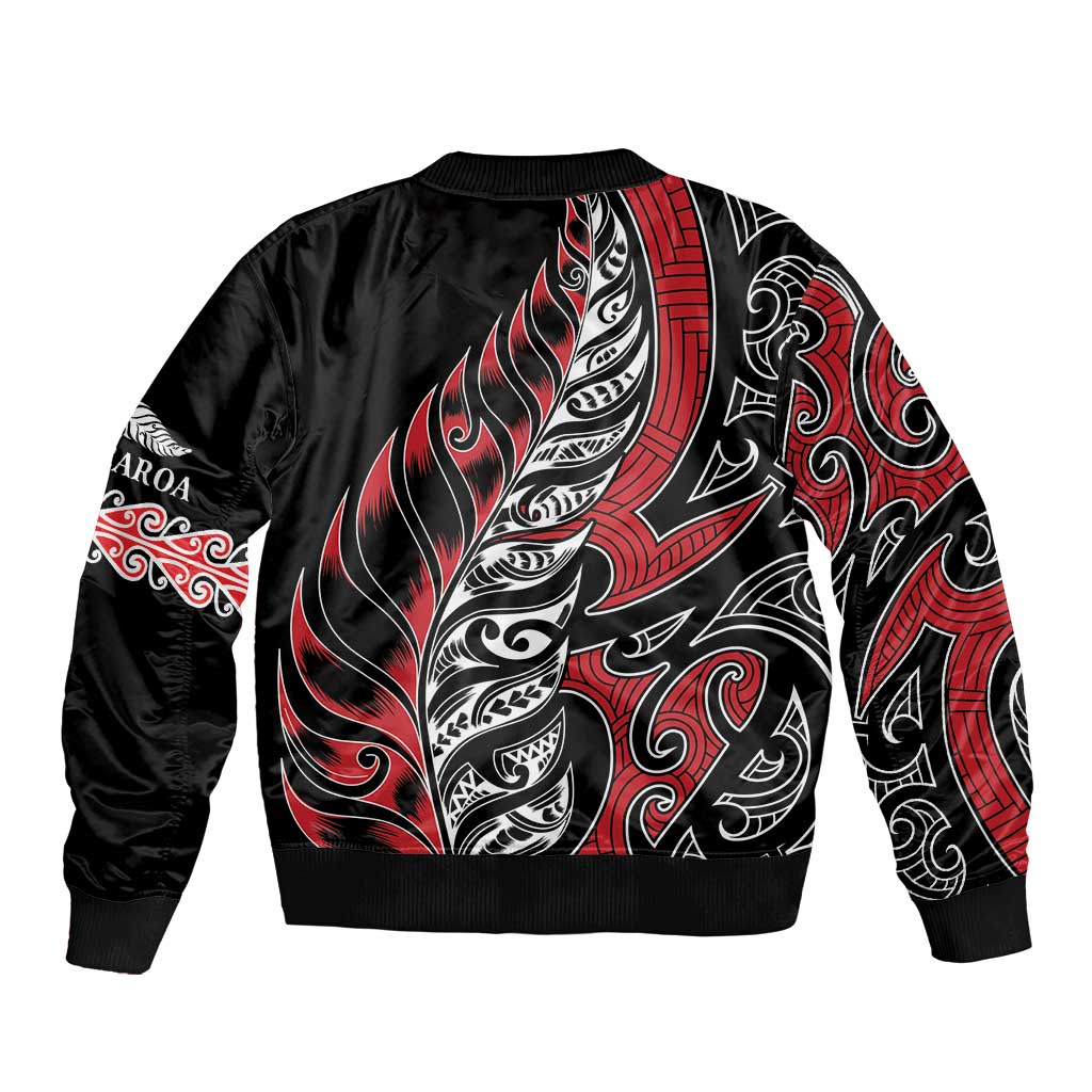 Koru Fern New Zealand Sleeve Zip Bomber Jacket Maori Tribal Pattern