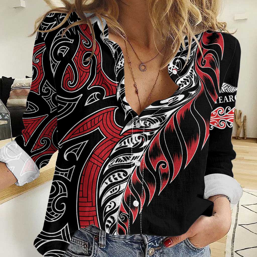 Koru Fern New Zealand Women Casual Shirt Maori Tribal Pattern