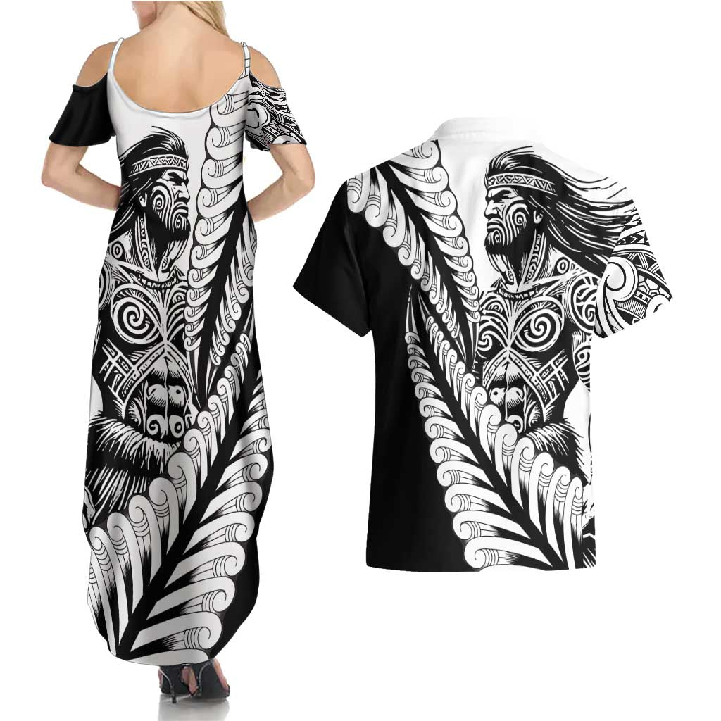 Koru Fern New Zealand Maori Tribal Warrior Couples Matching Summer Maxi Dress and Hawaiian Shirt