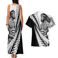 Koru Fern New Zealand Maori Tribal Warrior Couples Matching Tank Maxi Dress and Hawaiian Shirt