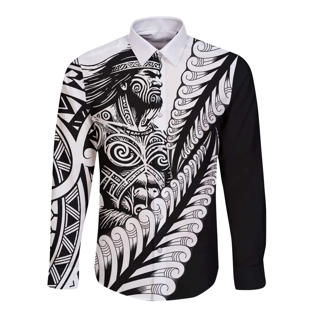 Koru Fern New Zealand Maori Tribal Warrior Long Sleeve Button Shirt
