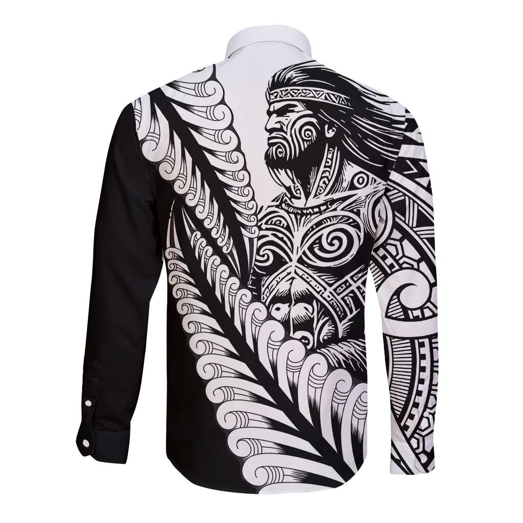 Koru Fern New Zealand Maori Tribal Warrior Long Sleeve Button Shirt