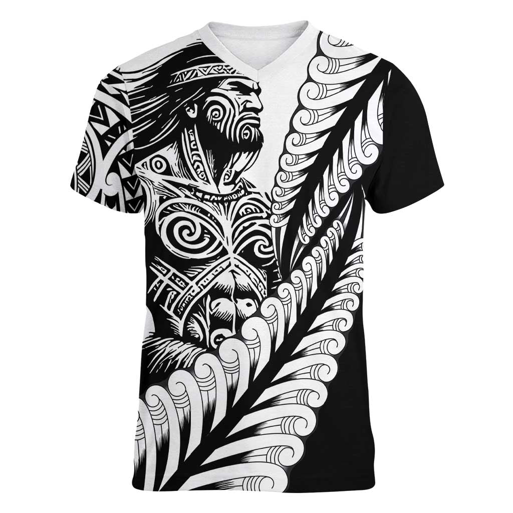 Koru Fern New Zealand Maori Tribal Warrior Women V-Neck T-Shirt LT9 Female Black - Polynesian Pride
