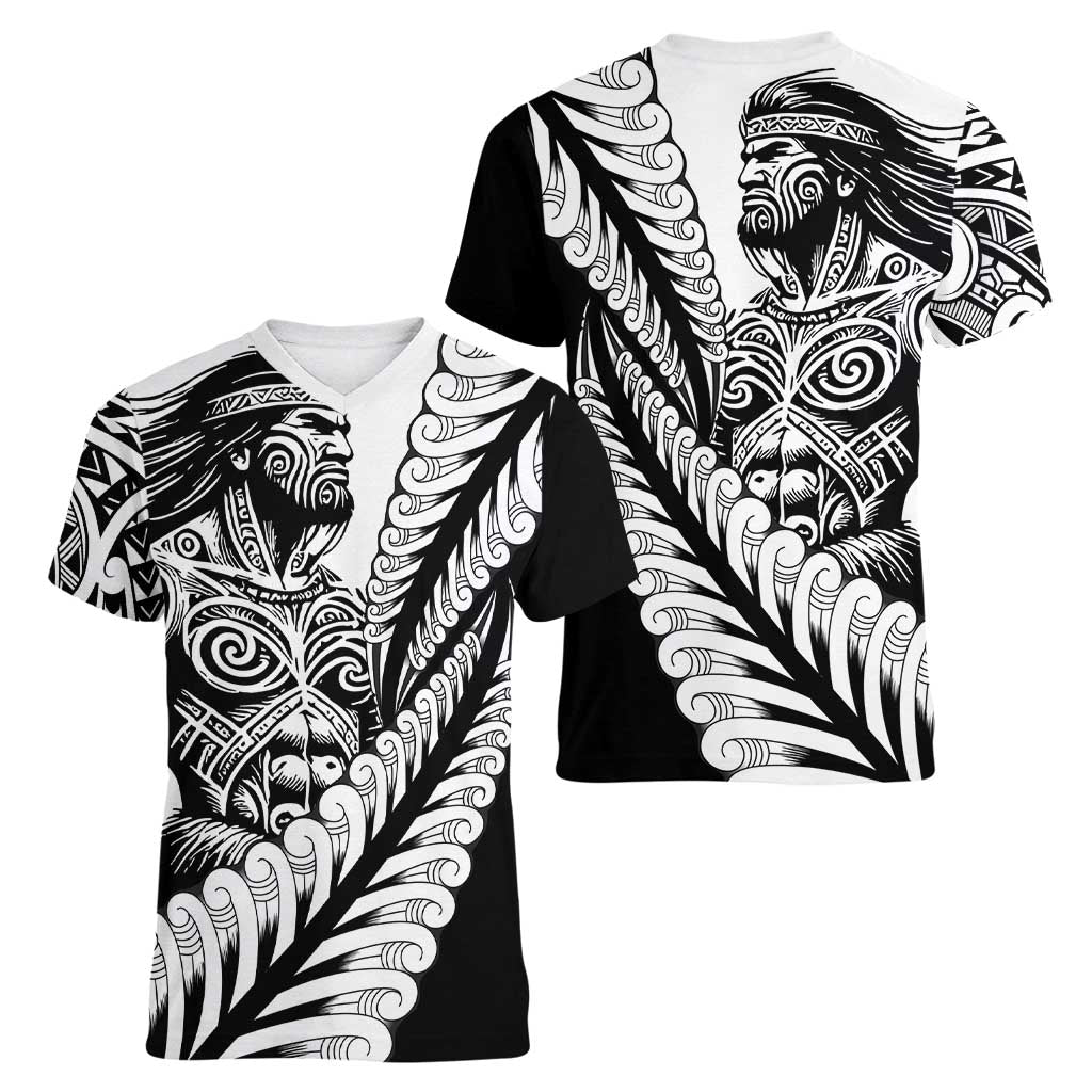 Koru Fern New Zealand Maori Tribal Warrior Women V-Neck T-Shirt LT9 - Polynesian Pride