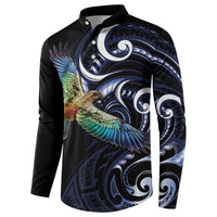 New Zealand Kea Bird Personalised Button Sweatshirt Maori Tribal Koru Art