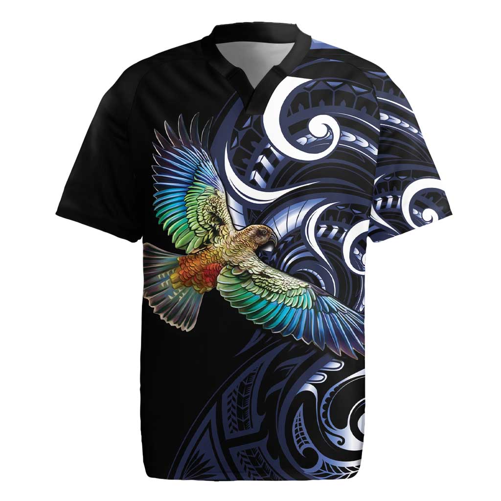 New Zealand Kea Bird Personalised Rugby Jersey Maori Tribal Koru Art