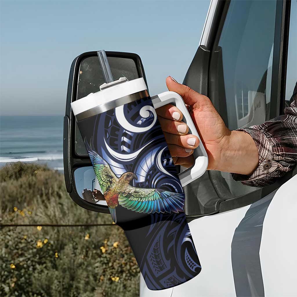 New Zealand Kea Bird Personalised Tumbler With Handle Maori Tribal Koru Art