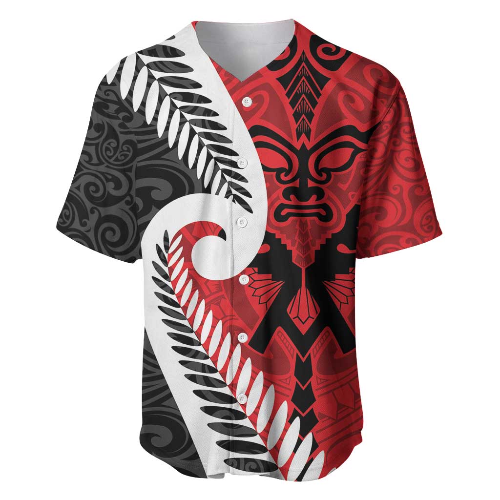 Silver Fern Koru Swirls with Maori Ta Moko Baseball Jersey LT9 Red - Polynesian Pride