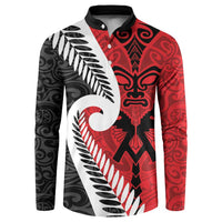 Silver Fern Koru Swirls with Maori Ta Moko Button Sweatshirt LT9 Red - Polynesian Pride