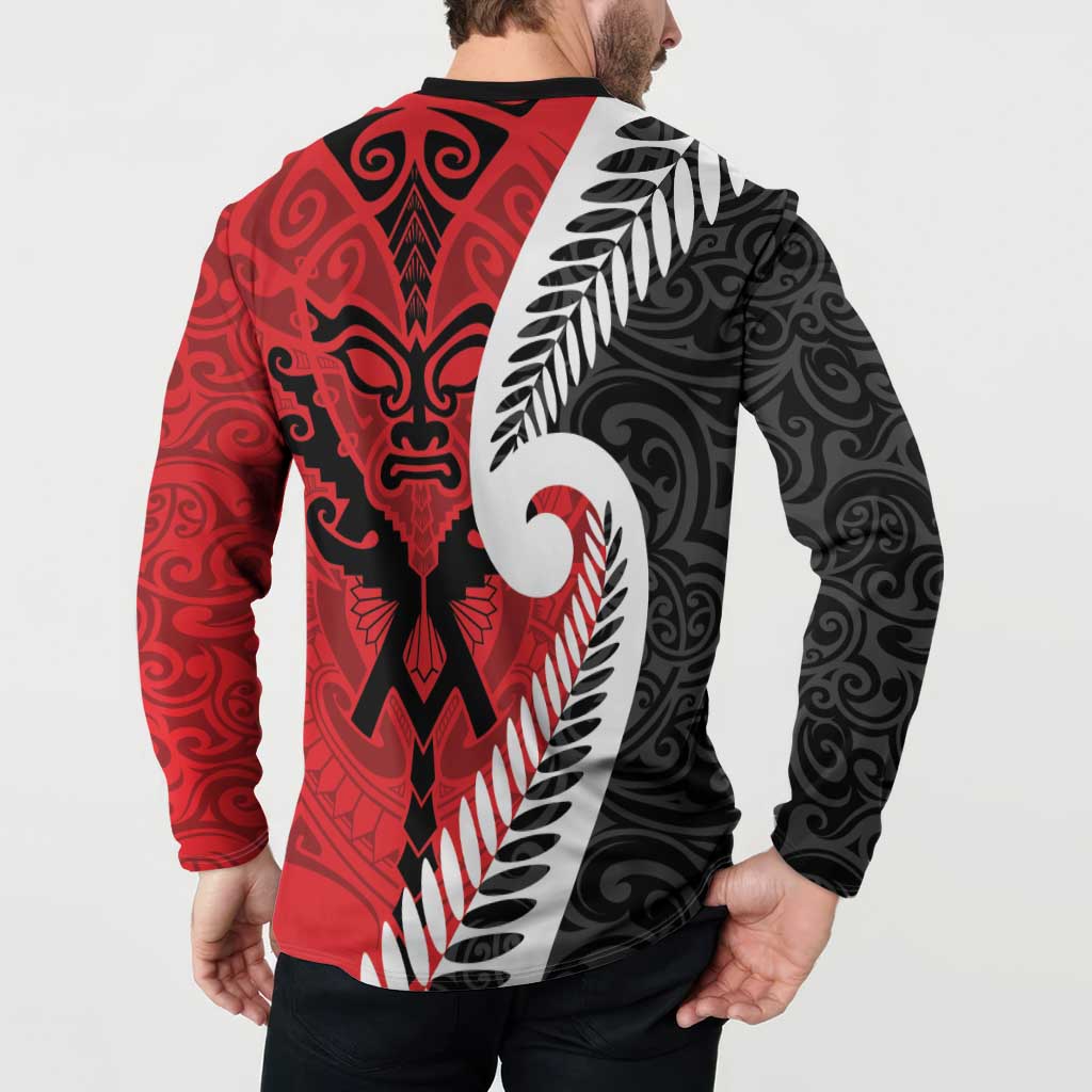 Silver Fern Koru Swirls with Maori Ta Moko Button Sweatshirt LT9 - Polynesian Pride