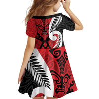 Silver Fern Koru Swirls with Maori Ta Moko Kid Short Sleeve Dress LT9 - Polynesian Pride