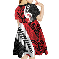 Silver Fern Koru Swirls with Maori Ta Moko Kid Short Sleeve Dress LT9 - Polynesian Pride