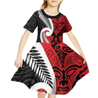 Silver Fern Koru Swirls with Maori Ta Moko Kid Short Sleeve Dress LT9 - Polynesian Pride