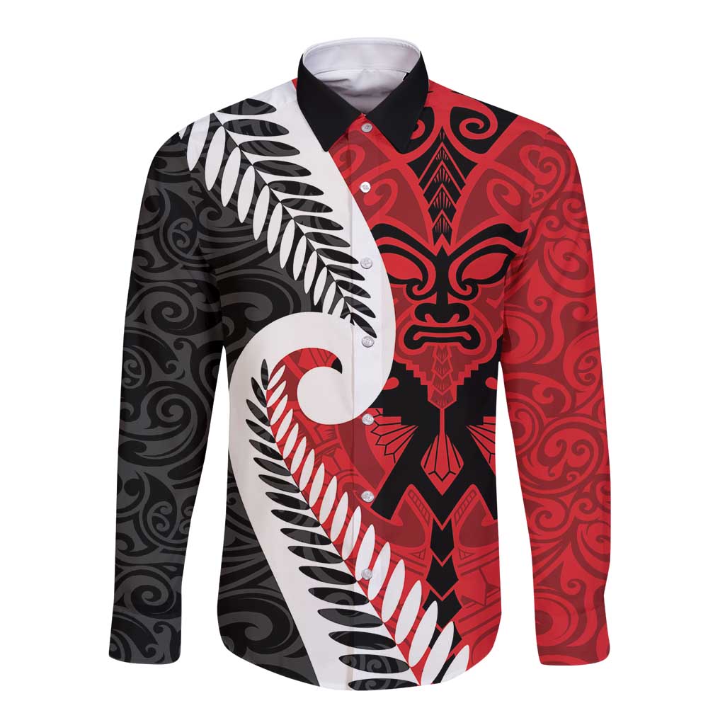 Silver Fern Koru Swirls with Maori Ta Moko Long Sleeve Button Shirt