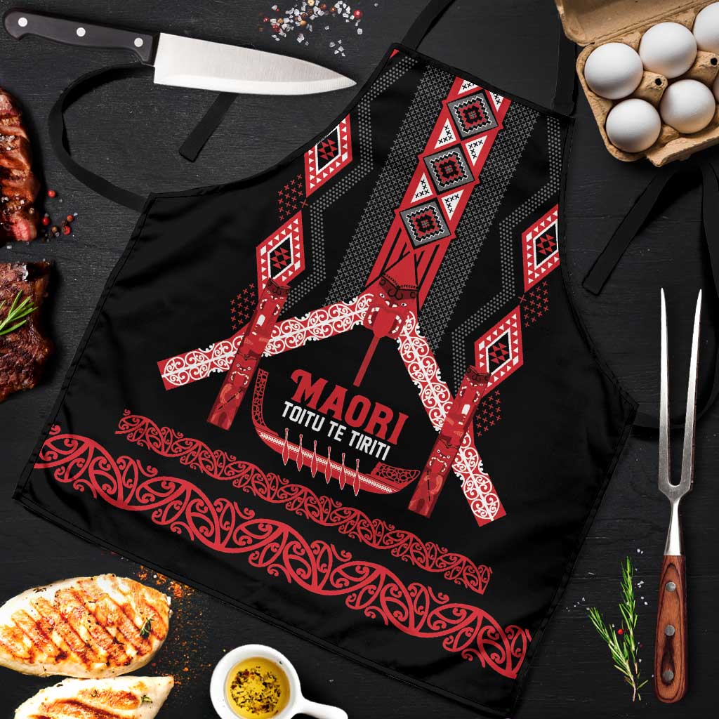 Toitu Te Tiriti Waitangi Apron Black Wharenui House LT9 Black - Polynesian Pride