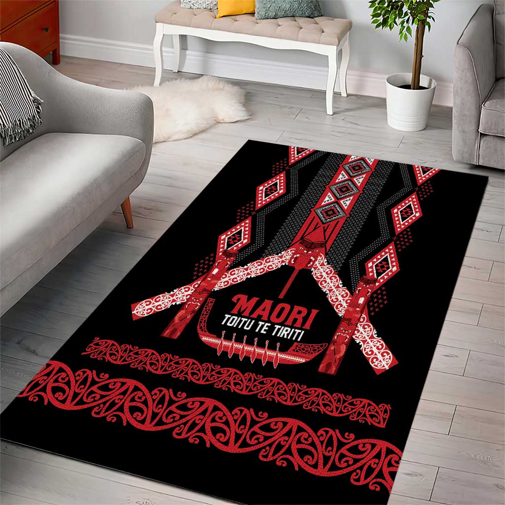 Toitu Te Tiriti Waitangi Area Rug Black Wharenui House LT9 - Polynesian Pride