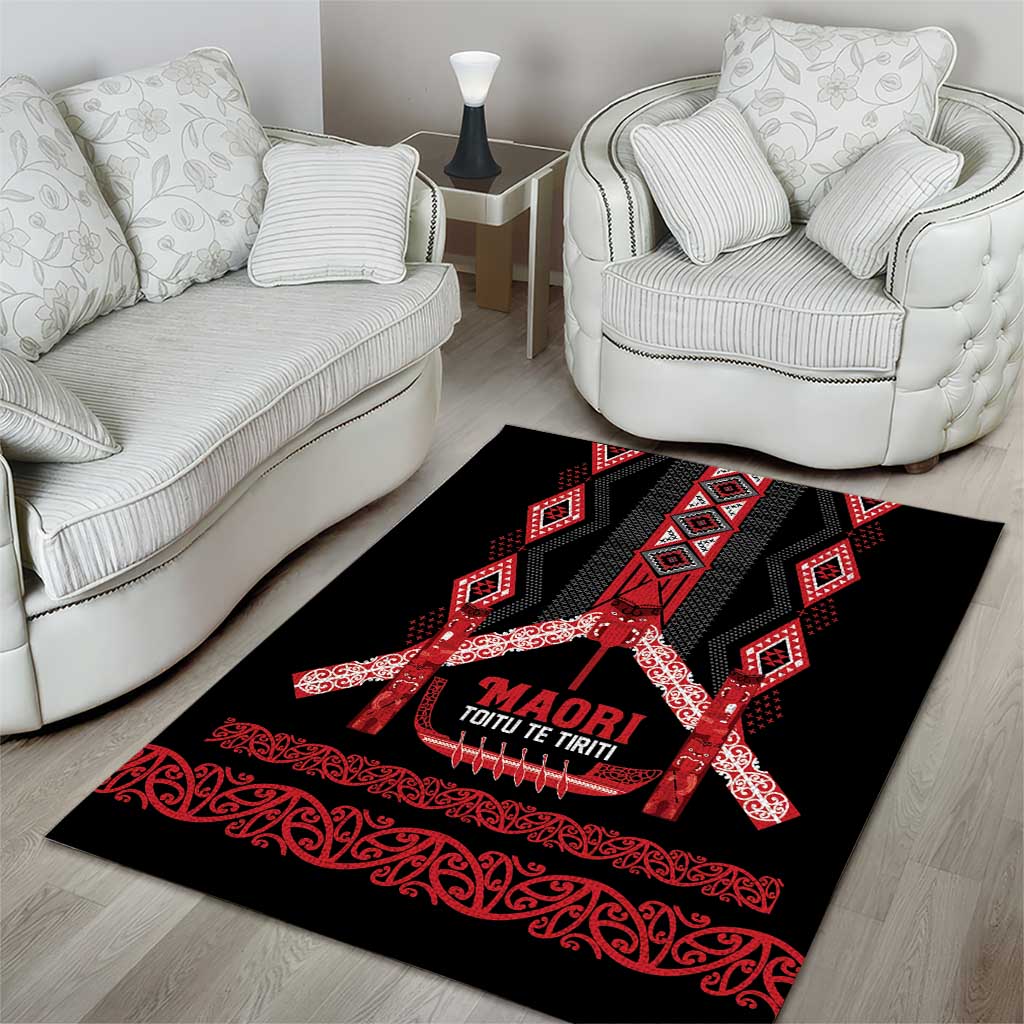 Toitu Te Tiriti Waitangi Area Rug Black Wharenui House LT9 - Polynesian Pride