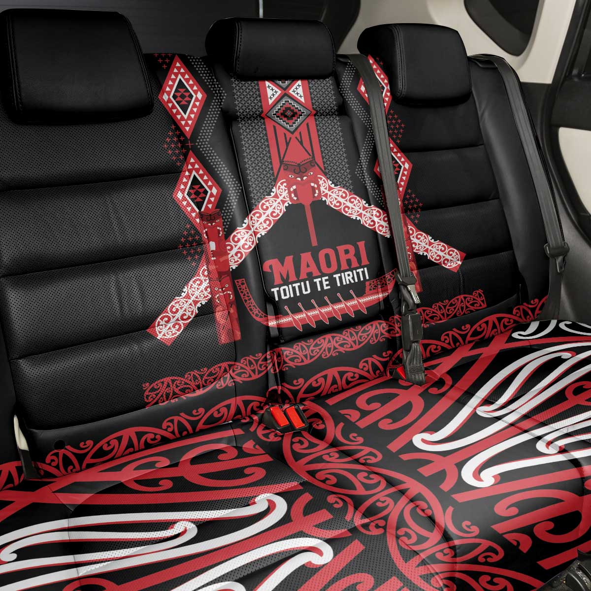 Toitu Te Tiriti Waitangi Back Car Seat Cover Black Wharenui House - Polynesian Pride