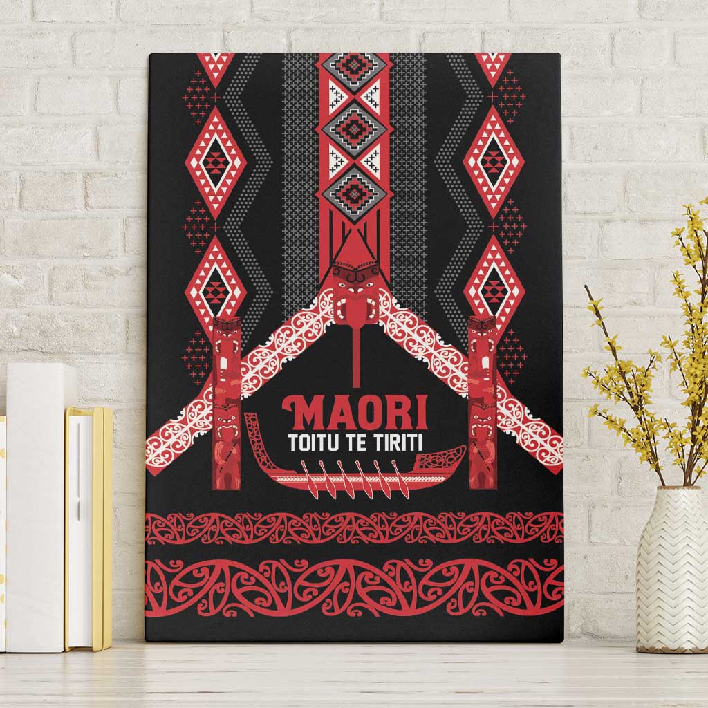 Toitu Te Tiriti Waitangi Canvas Wall Art Black Wharenui House LT9 Without Frame Black - Polynesian Pride