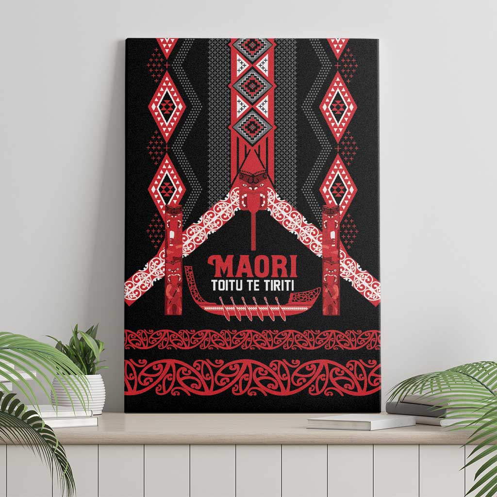 Toitu Te Tiriti Waitangi Canvas Wall Art Black Wharenui House LT9 - Polynesian Pride