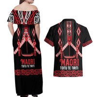 Toitu Te Tiriti Waitangi Couples Matching Off Shoulder Maxi Dress and Hawaiian Shirt Black Wharenui House - Polynesian Pride