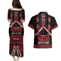 Toitu Te Tiriti Waitangi Couples Matching Puletasi and Hawaiian Shirt Black Wharenui House LT9 - Polynesian Pride