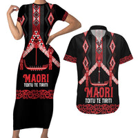 Toitu Te Tiriti Waitangi Couples Matching Short Sleeve Bodycon Dress and Hawaiian Shirt Black Wharenui House - Polynesian Pride