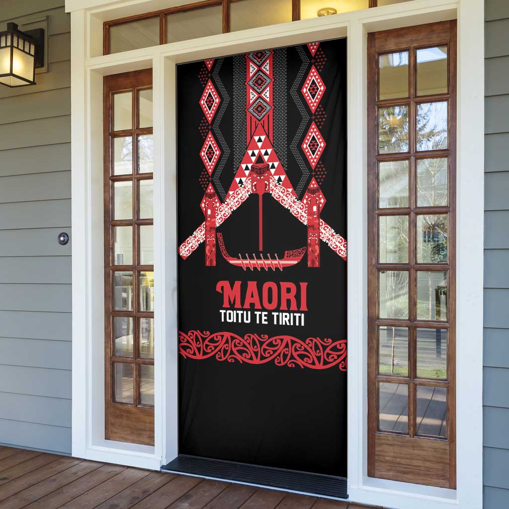 Toitu Te Tiriti Waitangi Door Cover Black Wharenui House LT9 - Polynesian Pride