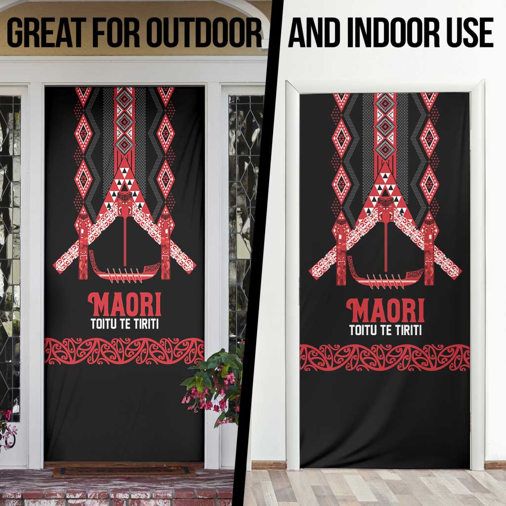 Toitu Te Tiriti Waitangi Door Cover Black Wharenui House LT9 - Polynesian Pride