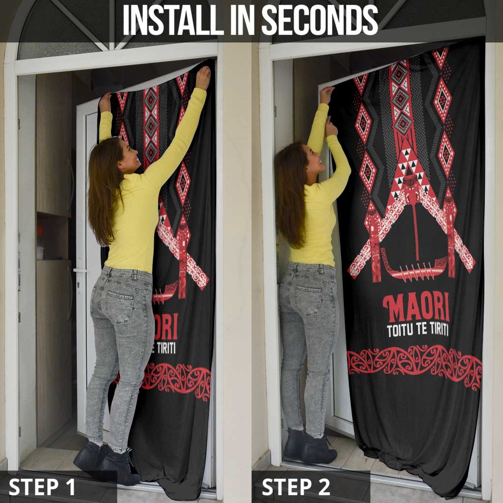 Toitu Te Tiriti Waitangi Door Cover Black Wharenui House LT9 - Polynesian Pride