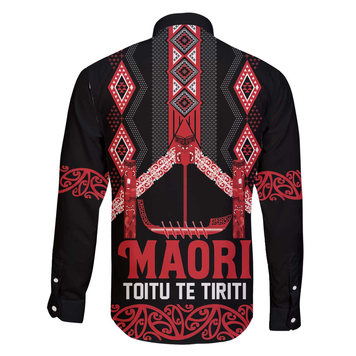 Toitu Te Tiriti Waitangi Family Matching Off The Shoulder Long Sleeve Dress and Hawaiian Shirt Black Wharenui House - Polynesian Pride