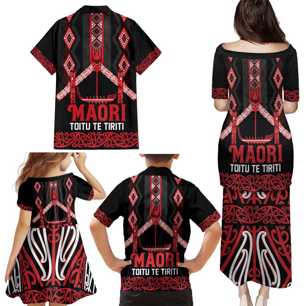 Toitu Te Tiriti Waitangi Family Matching Puletasi and Hawaiian Shirt Black Wharenui House - Polynesian Pride