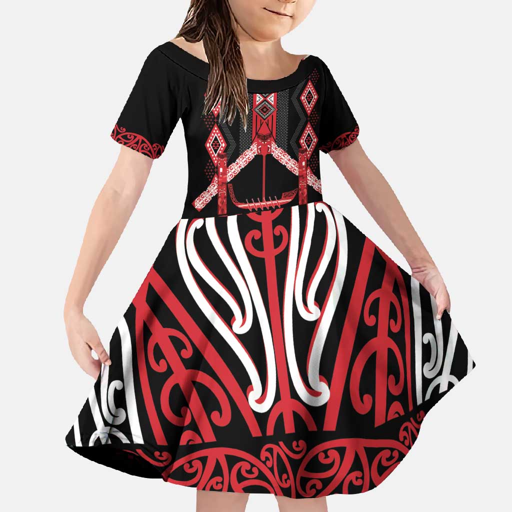 Toitu Te Tiriti Waitangi Family Matching Short Sleeve Bodycon Dress and Hawaiian Shirt Black Wharenui House - Polynesian Pride