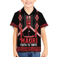 Toitu Te Tiriti Waitangi Family Matching Short Sleeve Bodycon Dress and Hawaiian Shirt Black Wharenui House - Polynesian Pride