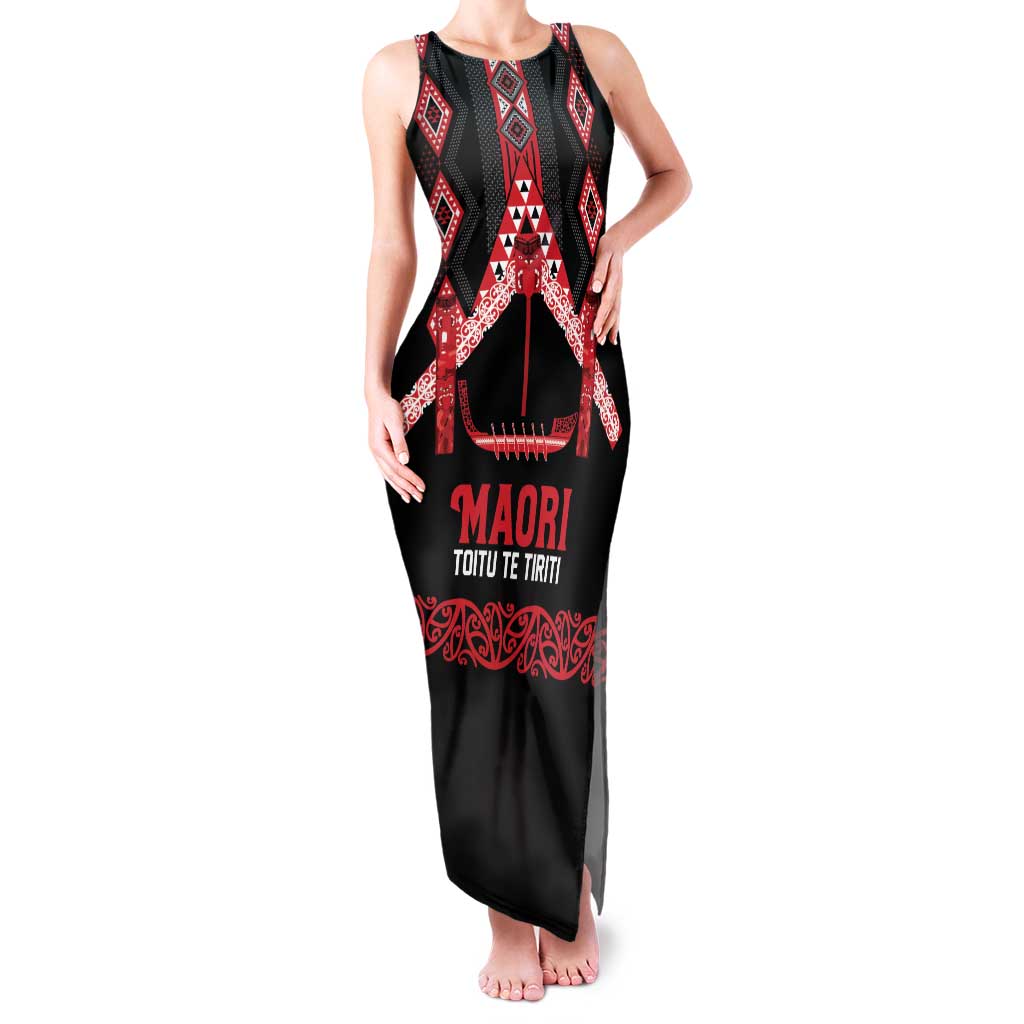 Toitu Te Tiriti Waitangi Family Matching Tank Maxi Dress and Hawaiian Shirt Black Wharenui House - Polynesian Pride