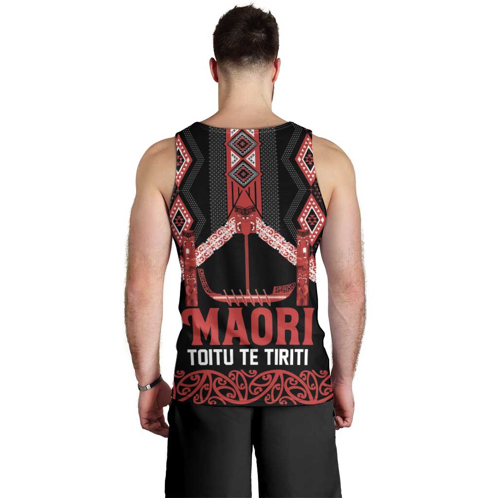 Toitu Te Tiriti Waitangi Men Tank Top Black Wharenui House - Polynesian Pride