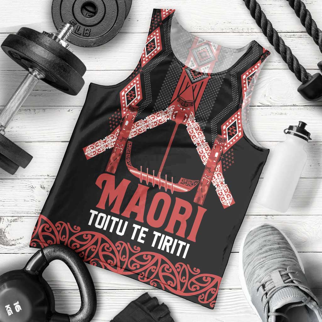 Toitu Te Tiriti Waitangi Men Tank Top Black Wharenui House - Polynesian Pride