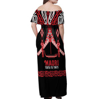 Toitu Te Tiriti Waitangi Off Shoulder Maxi Dress Black Wharenui House LT9 - Polynesian Pride