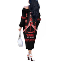 Toitu Te Tiriti Waitangi Off The Shoulder Long Sleeve Dress Black Wharenui House - Polynesian Pride
