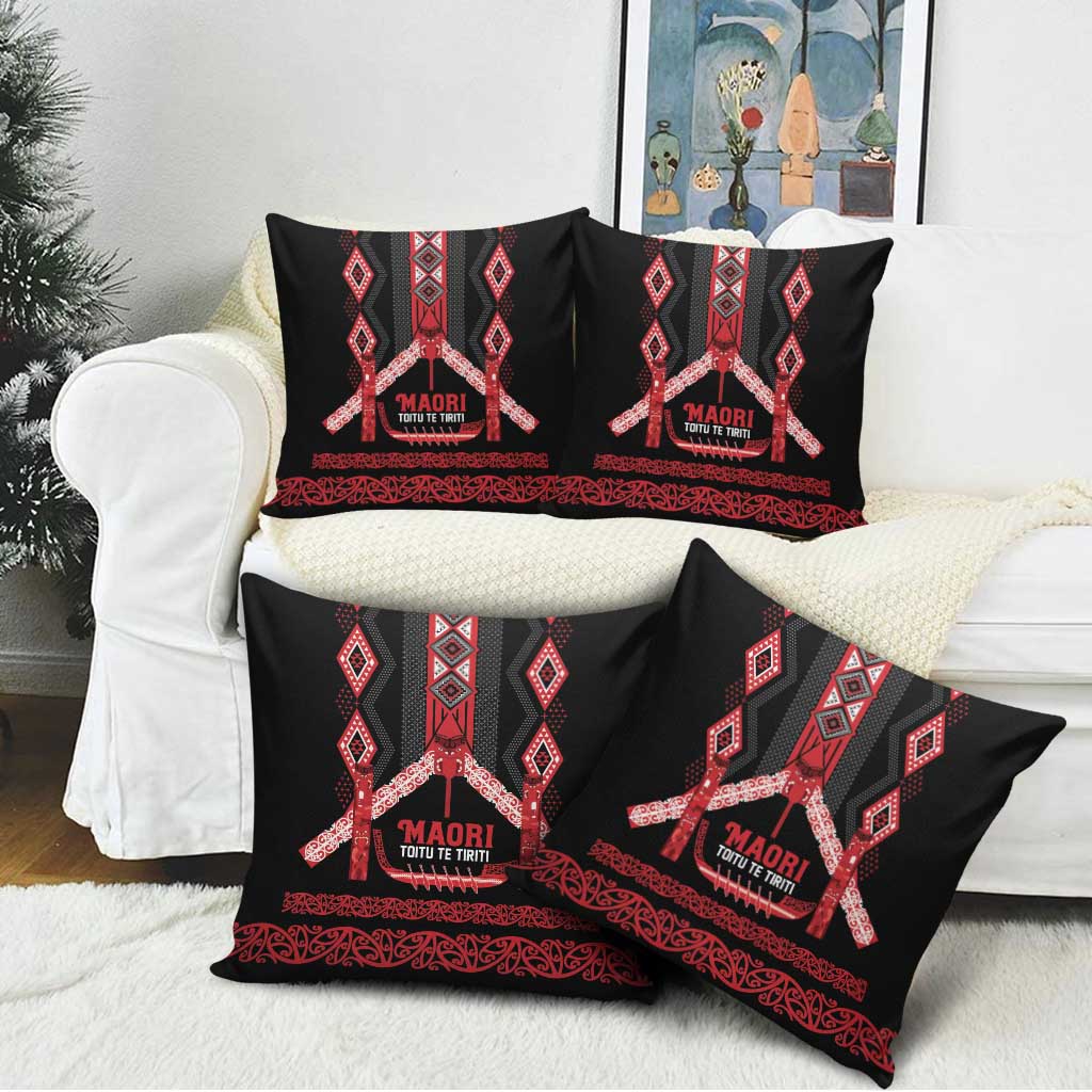 Toitu Te Tiriti Waitangi Pillow Cover Black Wharenui House - Polynesian Pride
