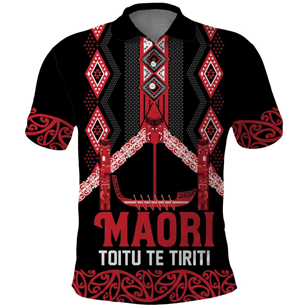 Toitu Te Tiriti Waitangi Polo Shirt Black Wharenui House - Polynesian Pride