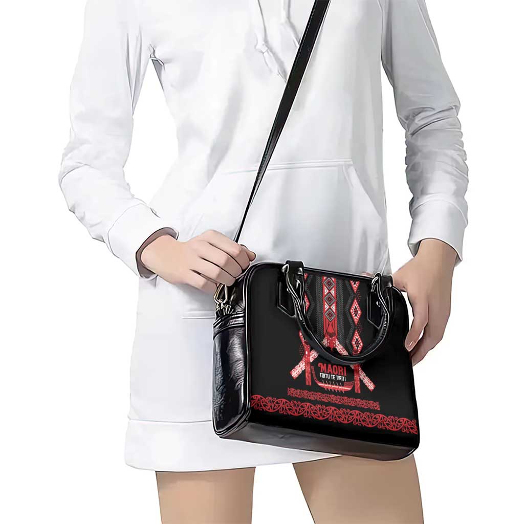 Toitu Te Tiriti Waitangi Shoulder Handbag Black Wharenui House - Polynesian Pride