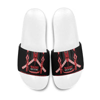 Toitu Te Tiriti Waitangi Slide Sandals Black Wharenui House LT9 Black - Polynesian Pride