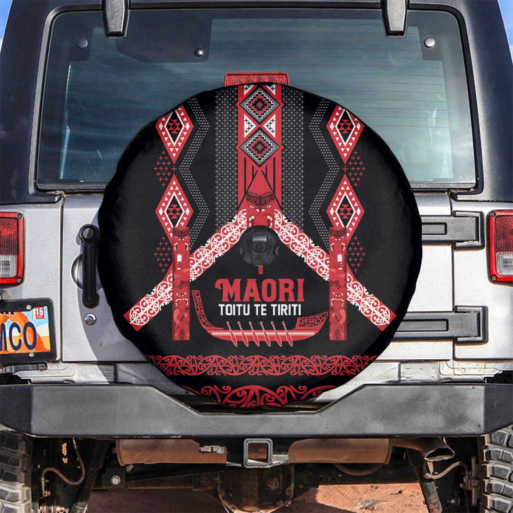 Toitu Te Tiriti Waitangi Spare Tire Cover Black Wharenui House LT9 Black - Polynesian Pride