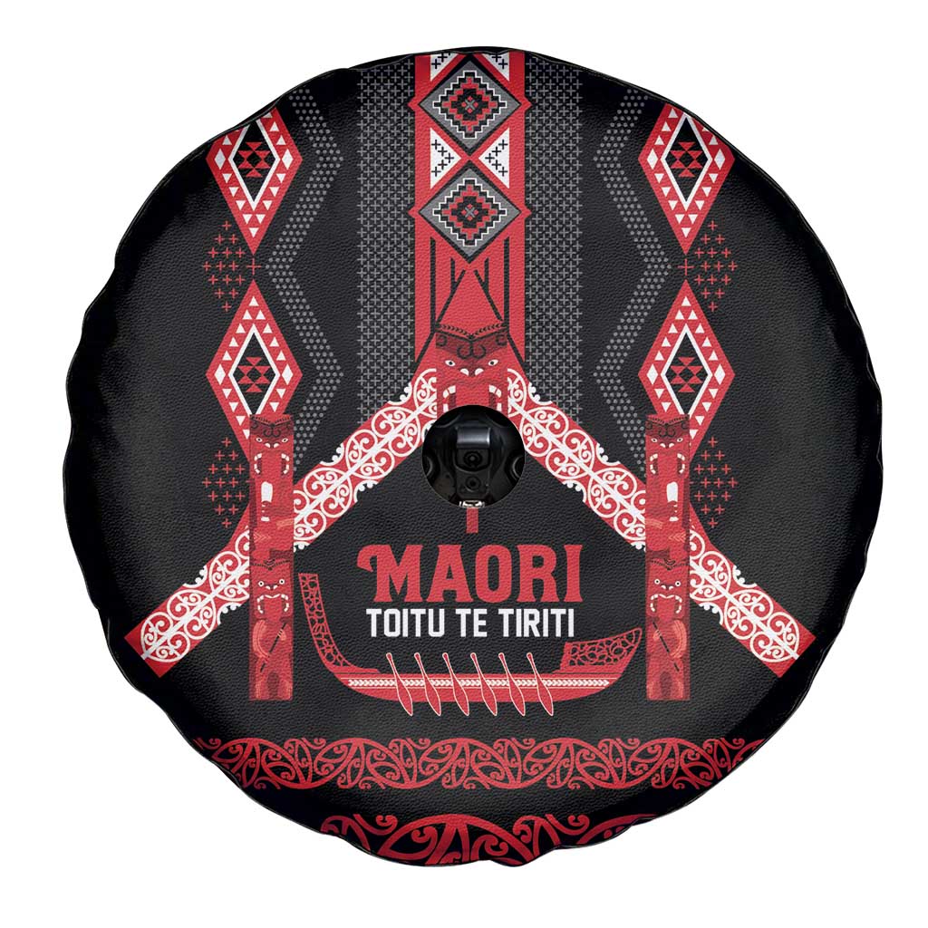 Toitu Te Tiriti Waitangi Spare Tire Cover Black Wharenui House LT9 - Polynesian Pride