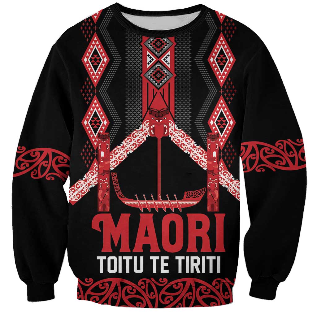 Toitu Te Tiriti Waitangi Sweatshirt Black Wharenui House - Polynesian Pride