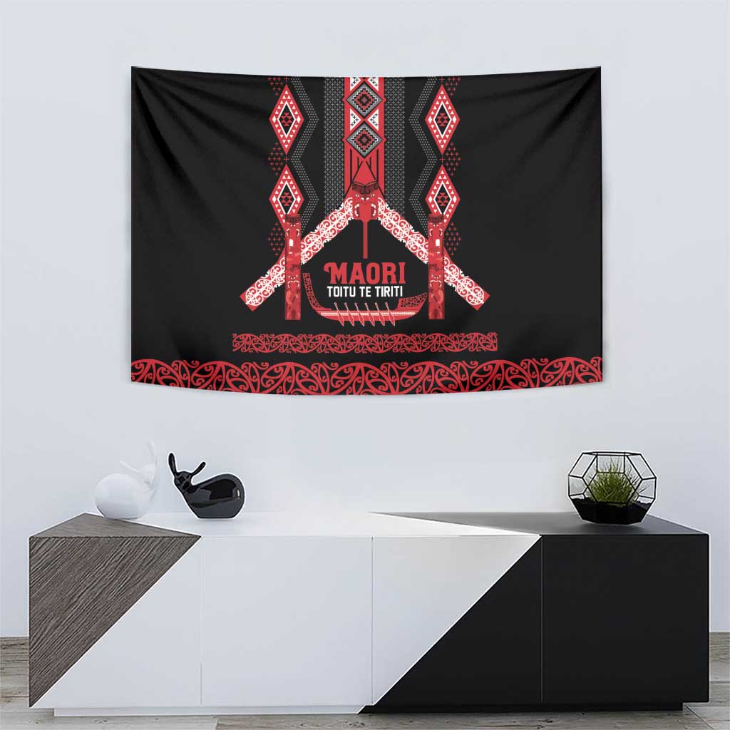 Toitu Te Tiriti Waitangi Tapestry Black Wharenui House LT9 - Polynesian Pride
