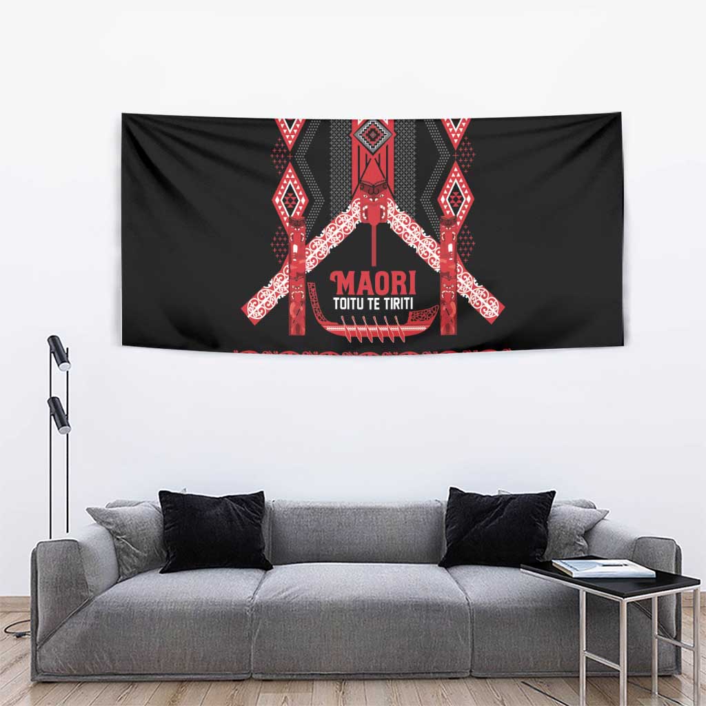 Toitu Te Tiriti Waitangi Tapestry Black Wharenui House LT9 - Polynesian Pride